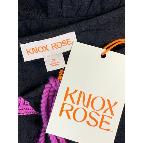 Knox Rose Shirt Extra Large Black Purple Argyle Flutter Sleeve Tassel Women New - Picture 6 of 6